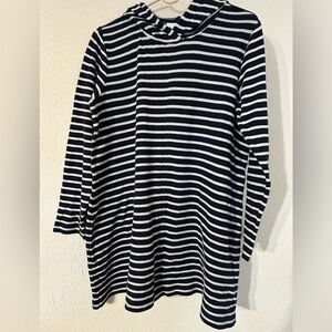 J. Jill Pullover Hoodie Sweatshirt Tunic Women 100%Cotton Blue/White Stripe S